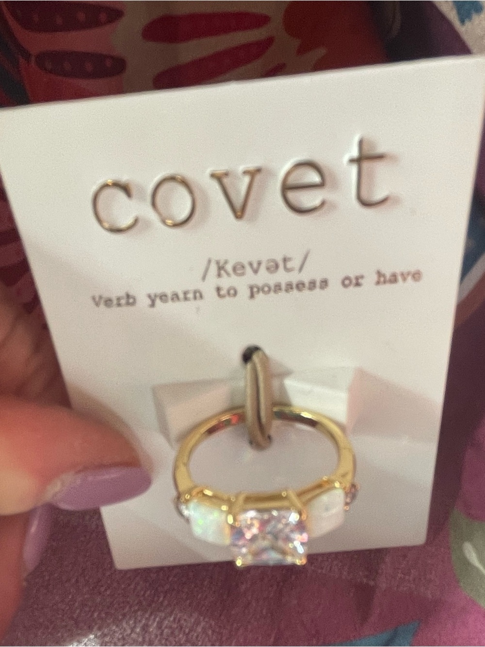 Covet (Nordstrom) Gold-Tone Ring with Clear Center Stone and Opal Accents - Picture 4 of 5